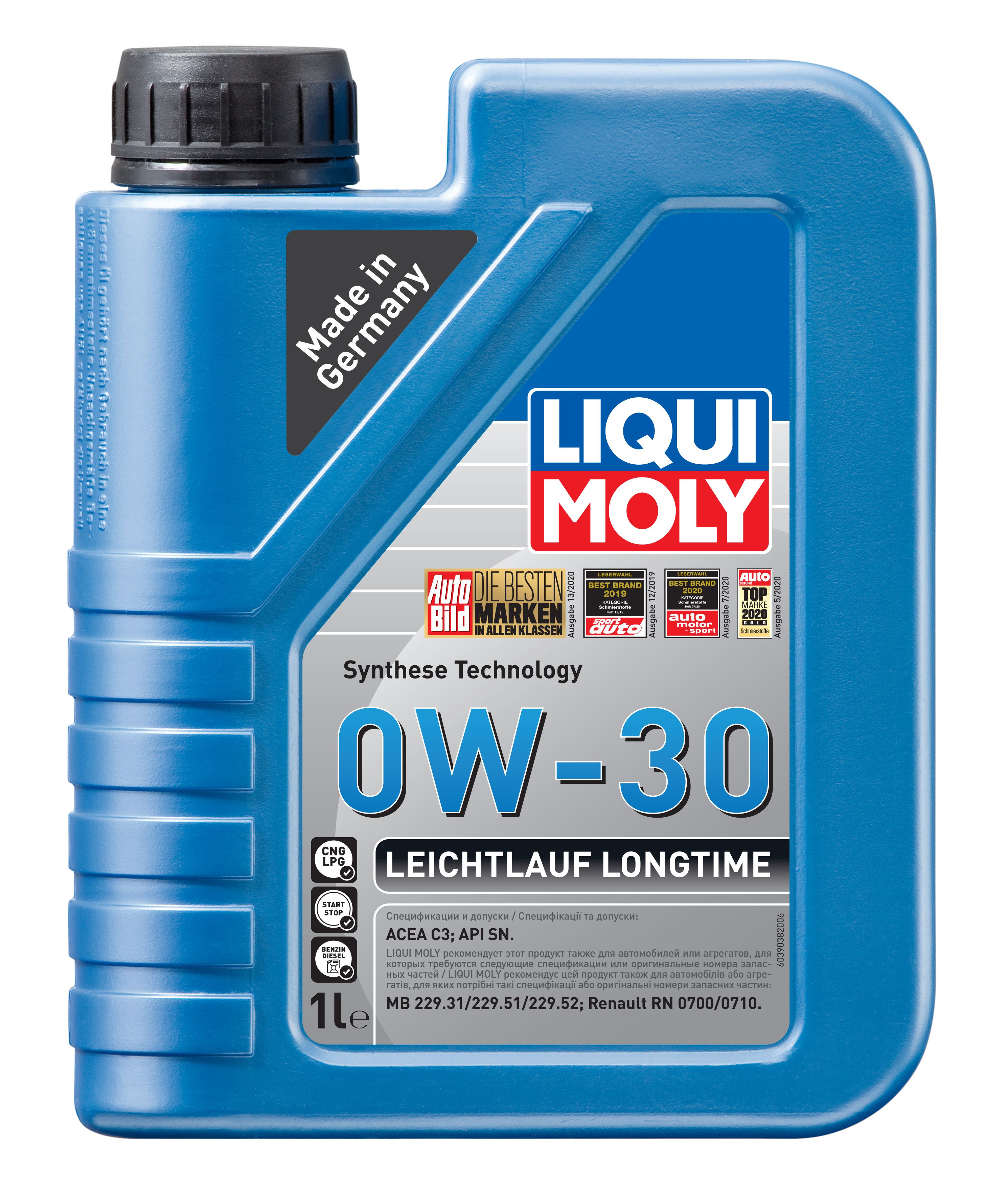 0W-30 Leichtlauf Longtime SN 1л (HC-синт.мотор.масло) - Liqui Moly 39038