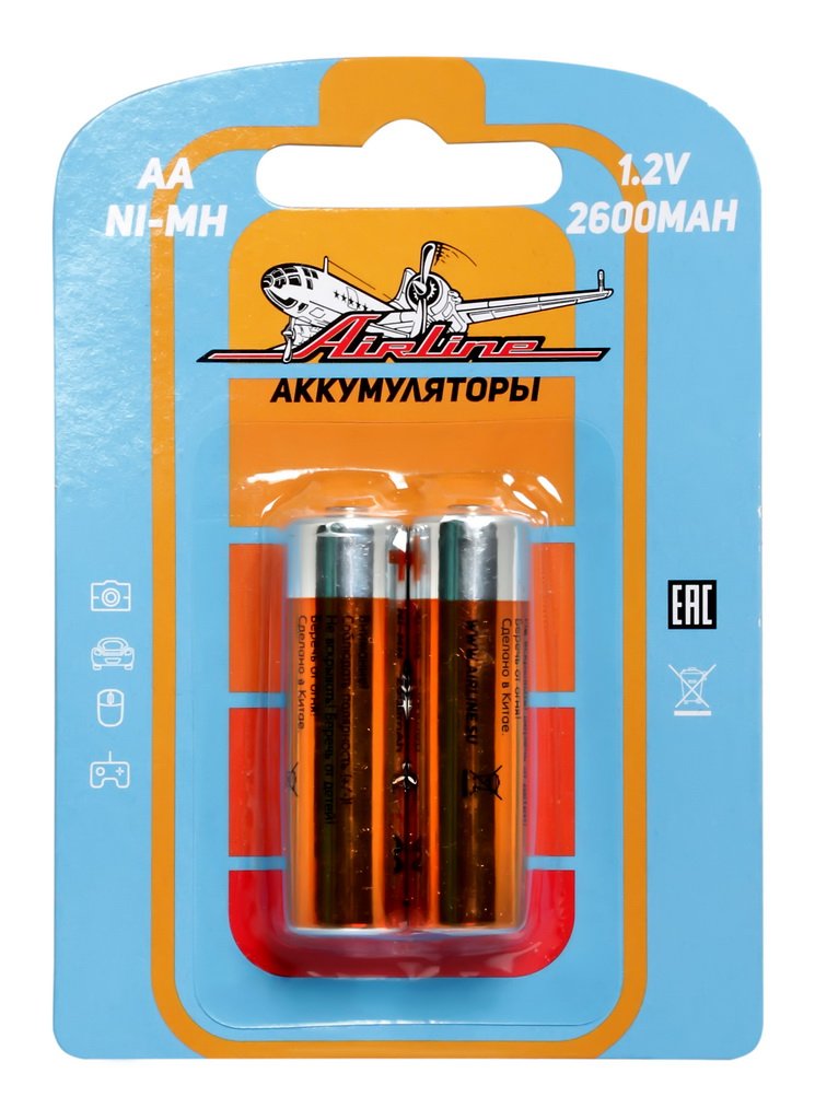 Батарейки AA HR6 аккумулятор Ni-Mh 2600 mAh 2шт. - AIRLINE AA-26-02