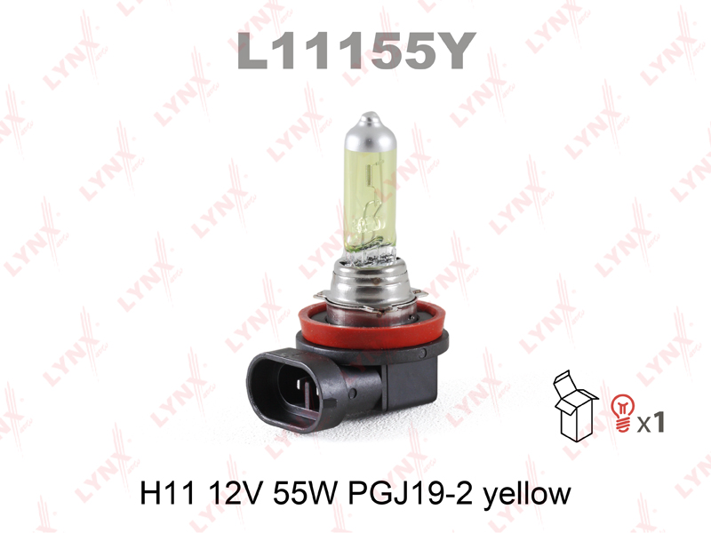 Лампа H11 12V 55W PGJ19-2 YELLOW - LYNXauto L11155Y