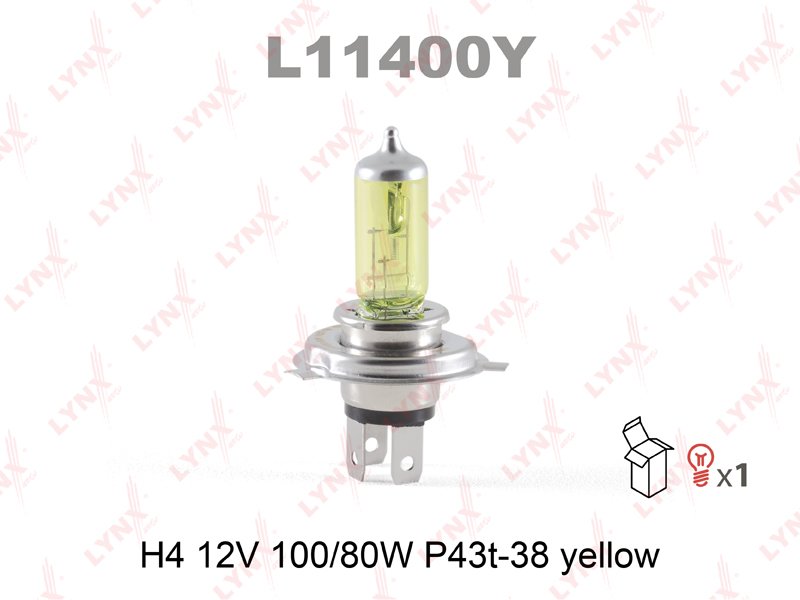 фото 1 – Лампа H4 12V 100/80W P43T-38 YELLOW LYNXauto L11400Y