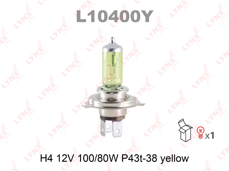 Лампа H4 12V 100/80W P43T-38 YELLOW LYNXauto L10400Y