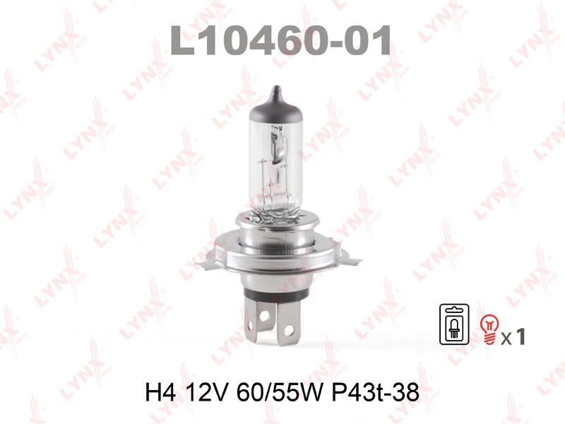 Лампа H4 12V 60/55W P43T-38 (блистер 1шт) LYNXauto L10460-01