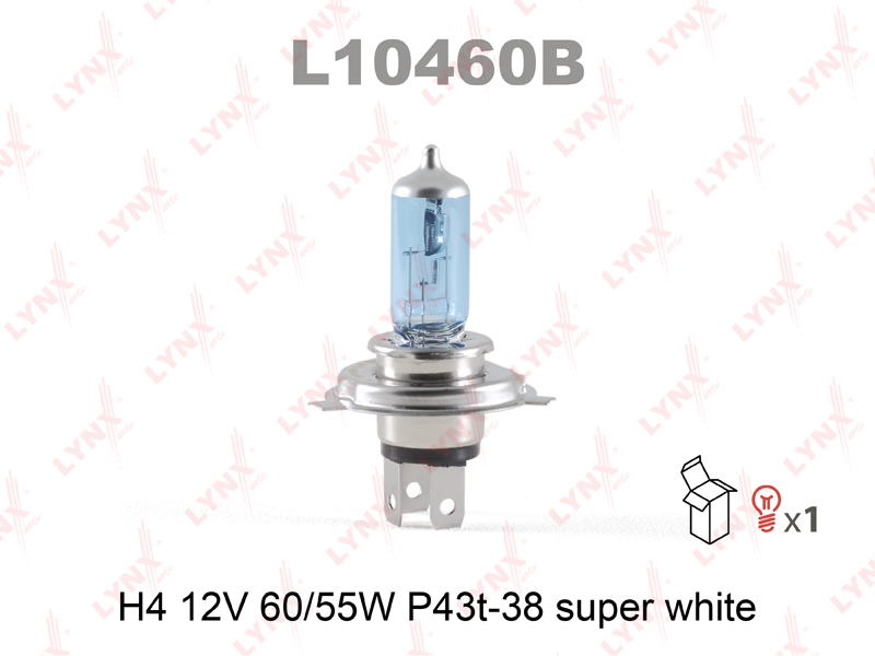 Лампа H4 12V 60/55W P43T-38 SUPER WHITE LYNXauto L10460B