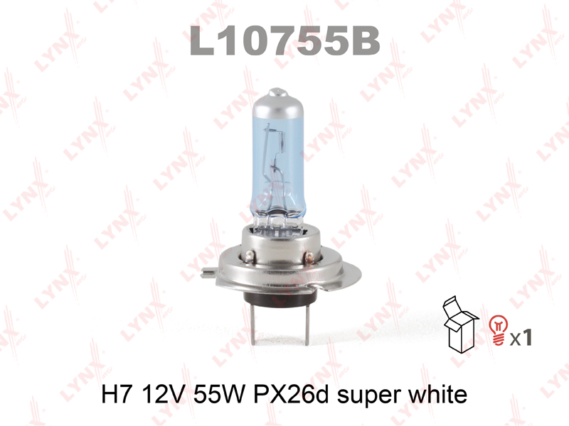 фото – Лампа H7 12V 55W PX26D SUPER WHITE LYNXauto L10755B